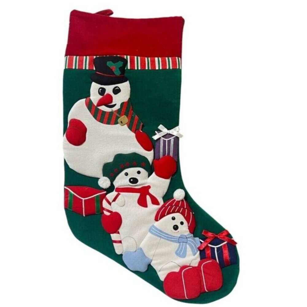 Prima Creations Christmas Stocking Snowman Snow Family Gifts Hanging Applique 3D